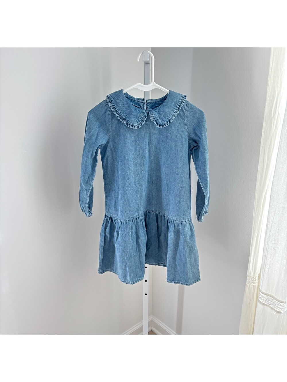 H&M NWT Girls' Light Denim Peter Pan Collar Drop Waist Dress Size 7